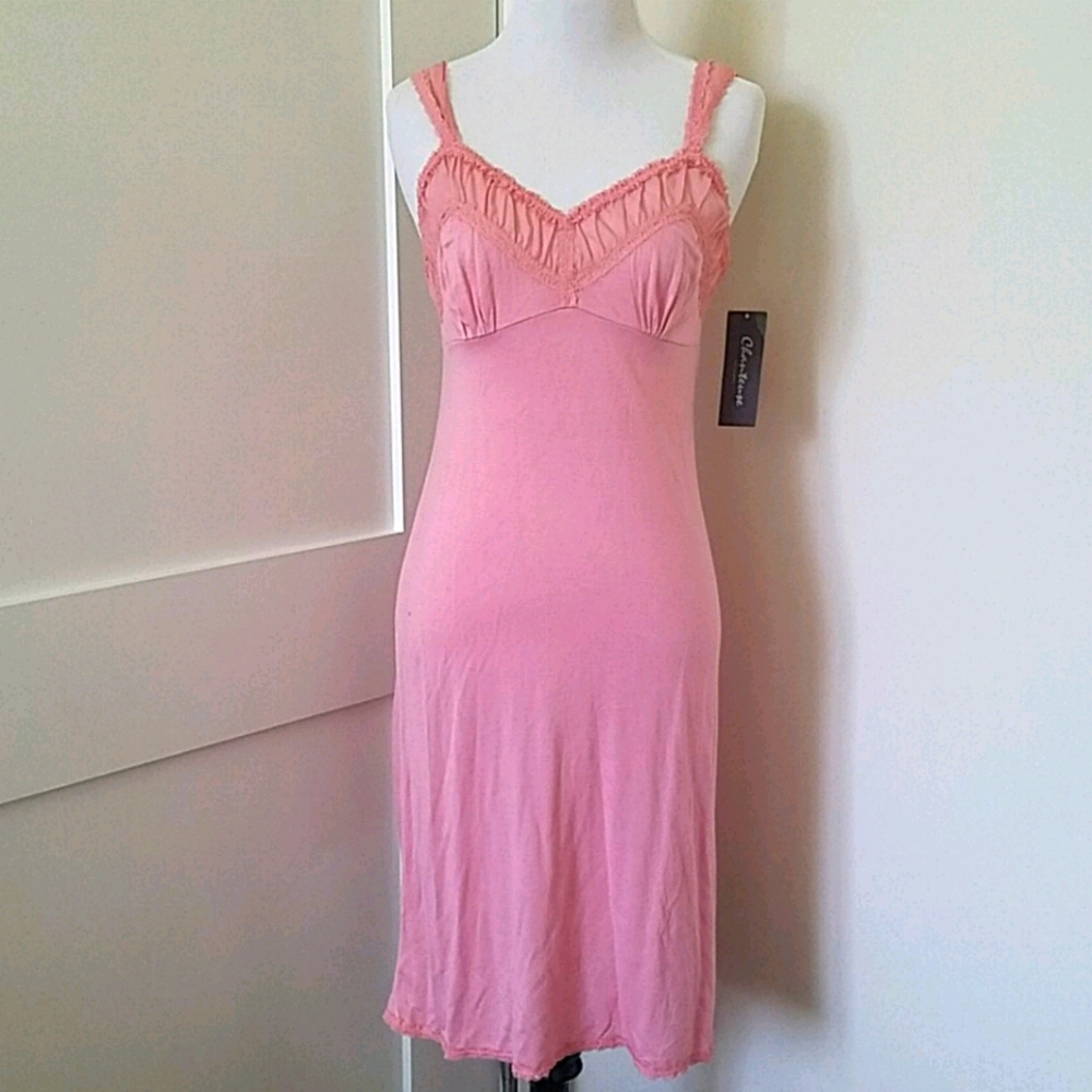 NWT Vintage Chanteuse Pink lace lingerie slip nightgown. Size S.